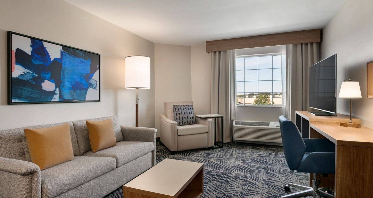 A sitting area in a hotel suite