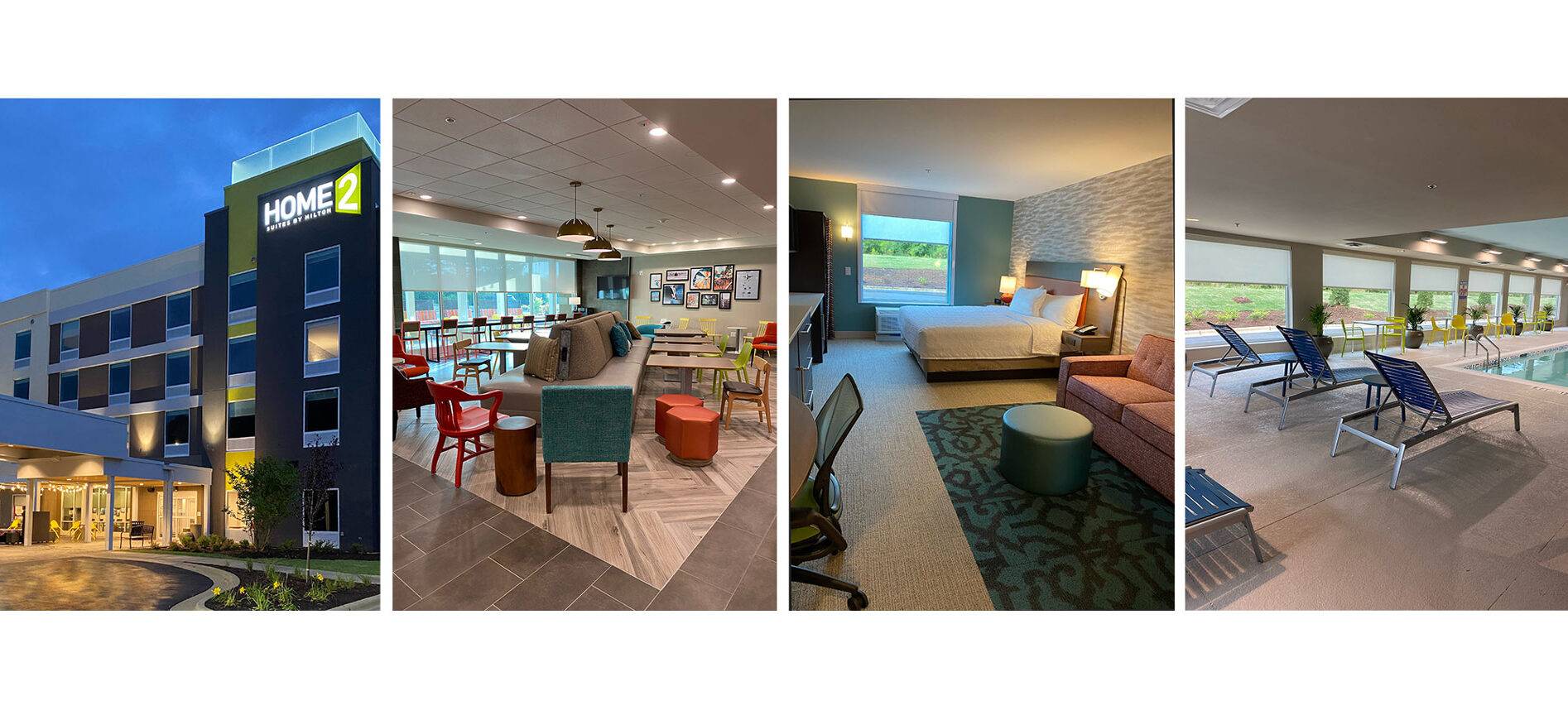 A collage of interior and exterior hotel photos