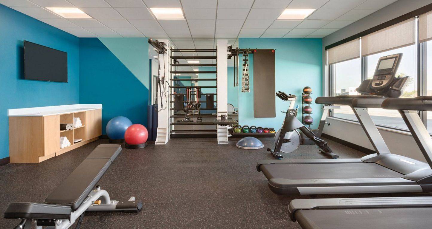 The fitness center at the Avid hotel