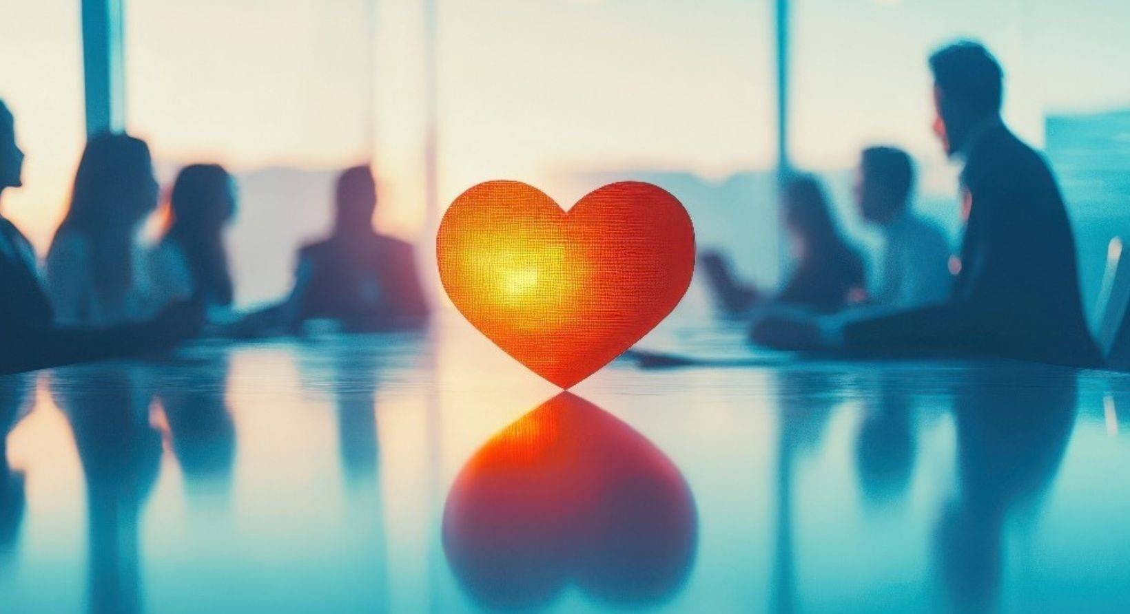 A heart surrounded by hotel management leaders