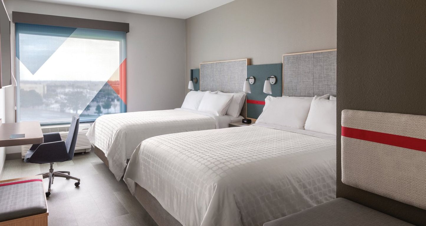 A double bed guest room at the Avid hotel