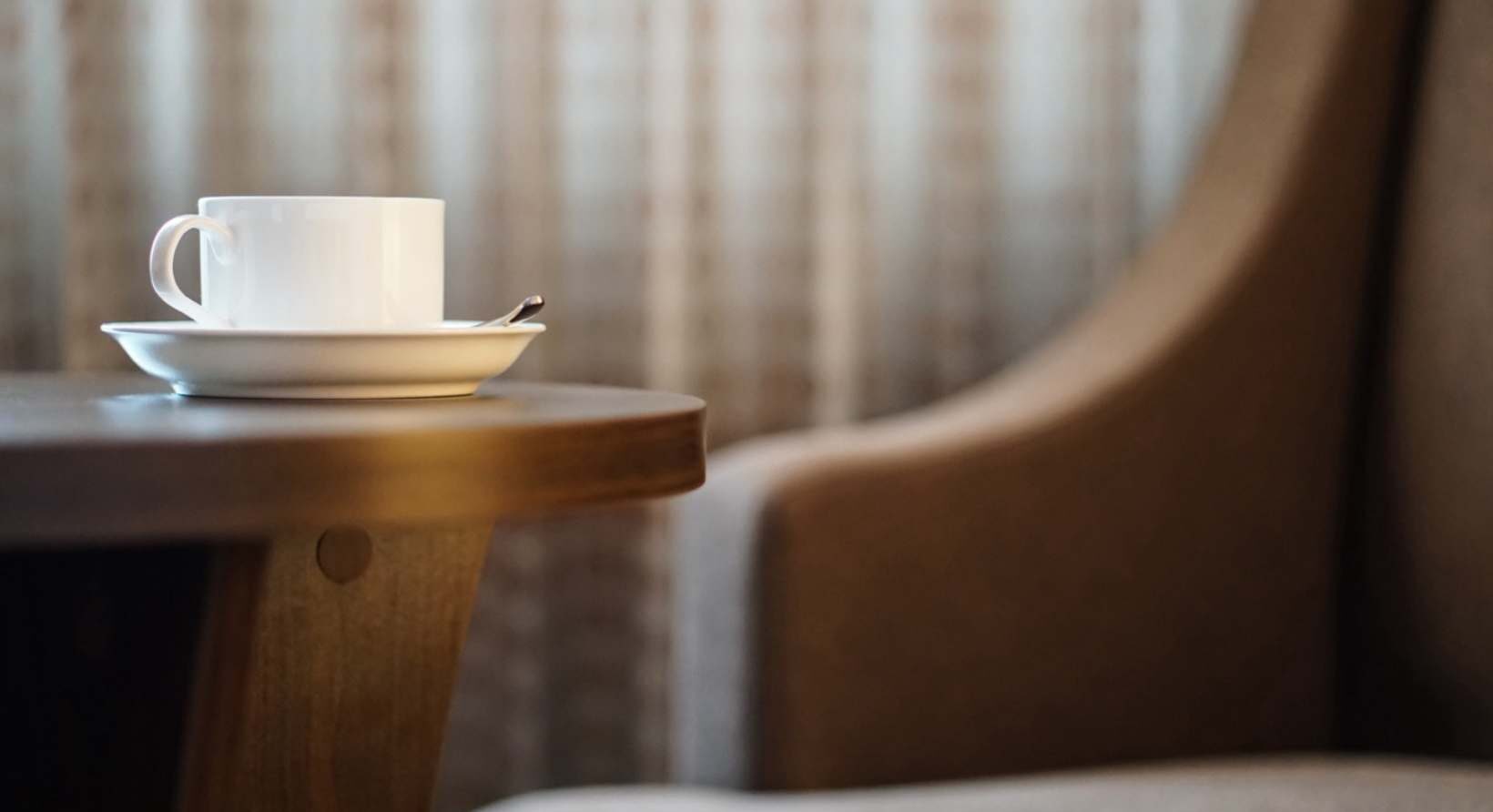 a tea cup on a hotel table