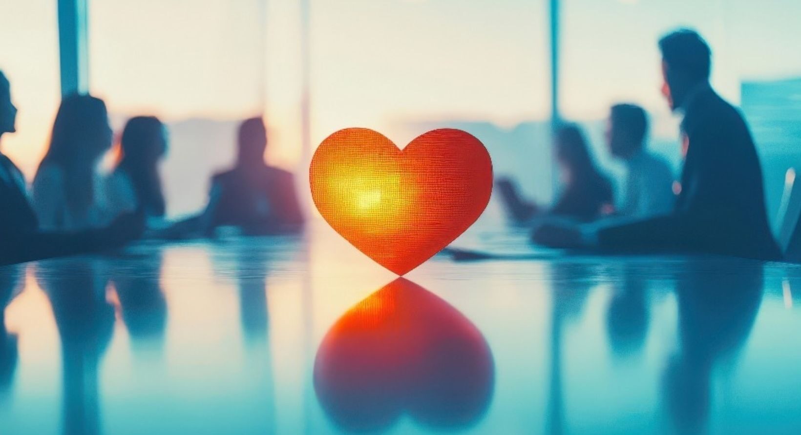 A heart surrounded by hotel management leaders